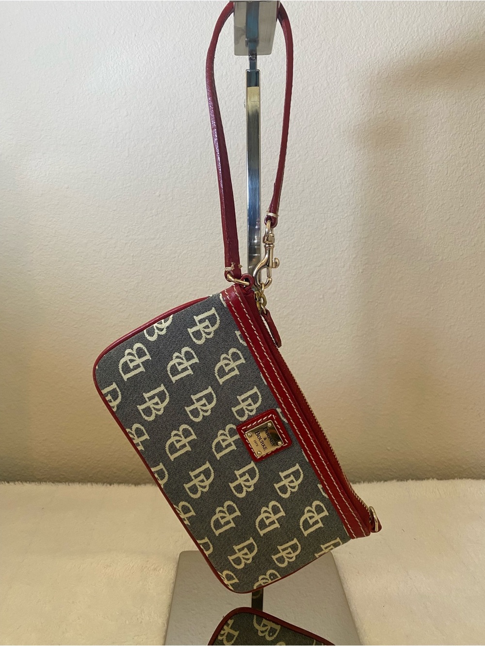 Dooney & Bourke DB Logo Canvas Wristlet with Red Trim and Extender - Picture 10 of 16
